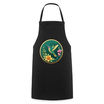 Fancy coin hummingbird on flowers - Cooking Apron - black - Front - AI Model Male 185 dark (185cm)