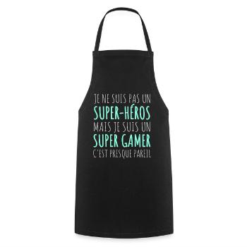 Super gamer humour gaming cadeau geek jeux vidéo - Tablier de cuisine - noir - Devant - AI Model Male 185 dark (185cm)