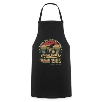 39 years old Aged to Perfection born in February 1985 - Cooking Apron - black - Front - AI Model Male 185 dark (185cm)