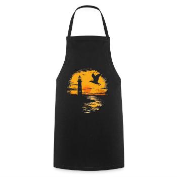 Möwe Seevogel Leuchtturm Sunset - Kochschürze - Schwarz - Vorne - AI Model Male 185 dark (185cm)