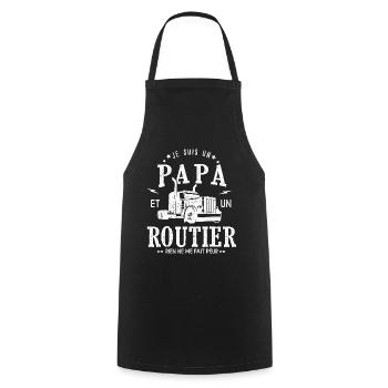 Papa routier cadeau humour chauffeur routier - Tablier de cuisine - noir - Devant - AI Model Male 185 dark (185cm)