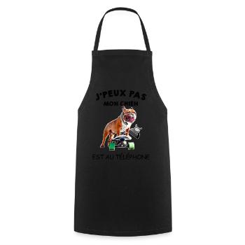 Humour chien bouledogue téléphone - Tablier de cuisine - noir - Devant - AI Model Male 185 dark (185cm)