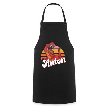 ANTON - Beau prénom de garçon avec T-REX Dino - Tablier de cuisine - noir - Devant - AI Model Male 185 dark (185cm)
