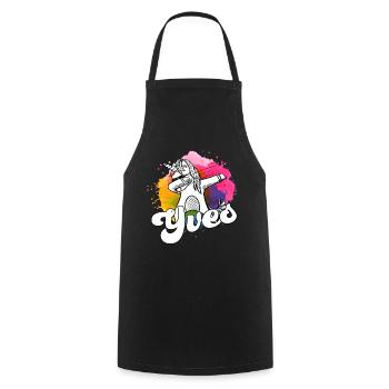 YVES - Beau nom de garçon avec licorne cool - Tablier de cuisine - noir - Devant - AI Model Male 185 dark (185cm)