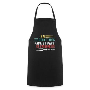 J'ai deux titres papa et papy cadeau fête des père - Tablier de cuisine - noir - Devant - AI Model Male 185 dark (185cm)