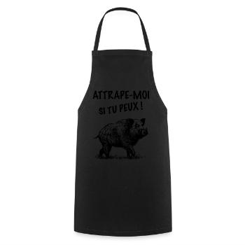 Chasse de sanglier attrape moi si tu peux - Tablier de cuisine - noir - Devant - AI Model Male 185 dark (185cm)
