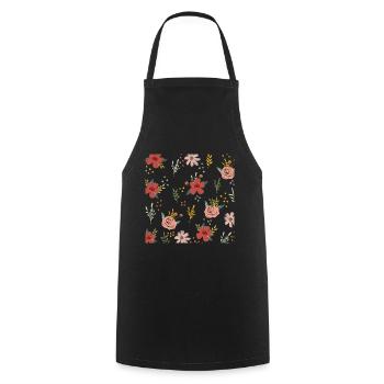 Floral Print Pattern Flower Nature Lover Cute Gift - Cooking Apron - black - Front - AI Model Male 185 dark (185cm)