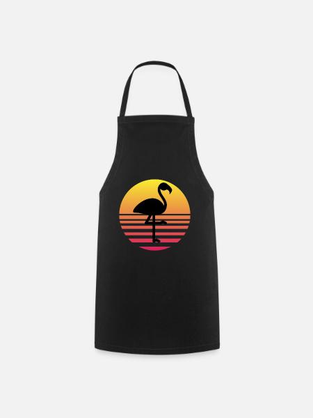 flamant rose couché de soleil idée cadeau humour - Tablier de cuisine - noir