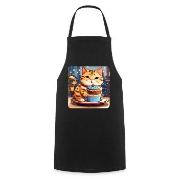 Niedliche dicke Katze mit Cup Cake - Kochschürze - Schwarz - Vorne - AI Model Male 185 dark (185cm)