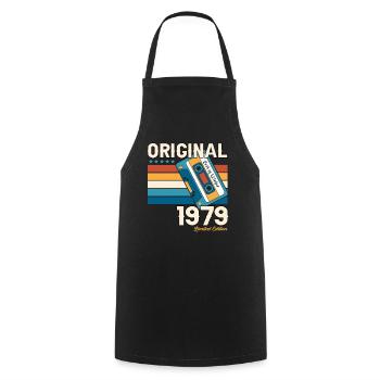 44th Birthday Husband October Vintage 1979 Cassette Tape - Cooking Apron - black - Front - AI Model Male 185 dark (185cm)