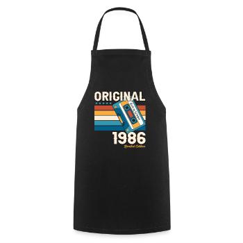 37e anniversaire mari octobre millésime 1986 cassette - Tablier de cuisine - noir - Devant - AI Model Male 185 dark (185cm)
