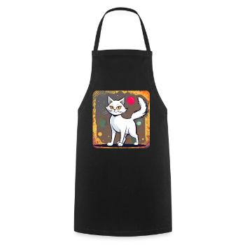 Stolze weiße Katze - Kochschürze - Schwarz - Vorne - AI Model Male 185 dark (185cm)