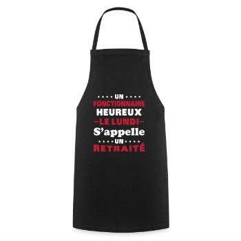 fonctionnaire heureux le lundi appelle un retraité - Tablier de cuisine - noir - Devant - AI Model Male 185 dark (185cm)