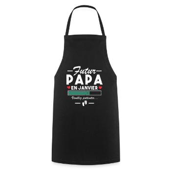 Futur Papa En Janvier Bébé Homme Cadeau - Tablier de cuisine - noir - Devant - AI Model Male 185 dark (185cm)