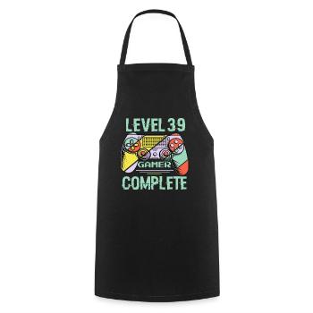 Level 39 Complete 39 Years Old Gamer Level 39 Complete - Cooking Apron - black - Front - AI Model Male 185 dark (185cm)