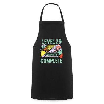 Level 29 Complete 29 Years Gamer Level 29 Complete - Cooking Apron - black - Front - AI Model Male 185 dark (185cm)