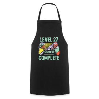 Level 27 Complete 27 Years Gamer Level 27 Complete - Cooking Apron - black - Front - AI Model Male 185 dark (185cm)