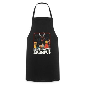 LIEBE GRÜSSE VOM KRAMPUS PERCHTEN RETRO KRAMPERL - Kochschürze - Schwarz - Vorne - AI Model Male 185 dark (185cm)