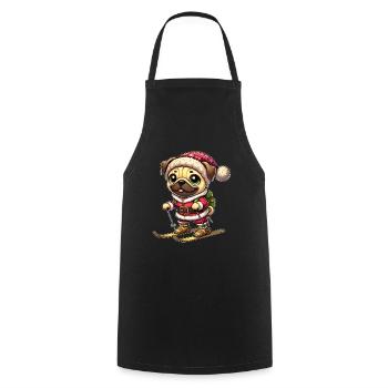 Pug on skis winter fun Christmas - Cooking Apron - black - Front - AI Model Male 185 dark (185cm)