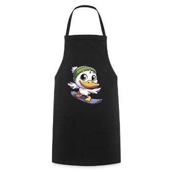 Lustige Ente Snowboarder Cartoon Wintersport - Kochschürze - Schwarz - Vorne - AI Model Male 185 dark (185cm)