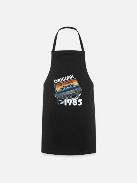 40th Birthday Vintage January 1985 Cassette 85 - Cooking Apron - black