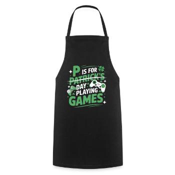 Gaming Shamrock P is for Patrick's Day Gamer men - Cooking Apron - black - Front - AI Model Male 185 dark (185cm)