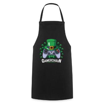 Gamerchaun Shamrock St Patrick's Day Leprechaun - Cooking Apron - black - Front - AI Model Male 185 dark (185cm)