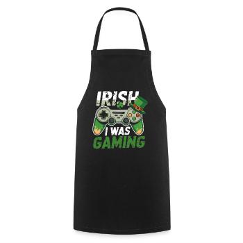 Irish I Was Gaming St Patrick's Day Gamer Men kids - Cooking Apron - black - Front - AI Model Male 185 dark (185cm)