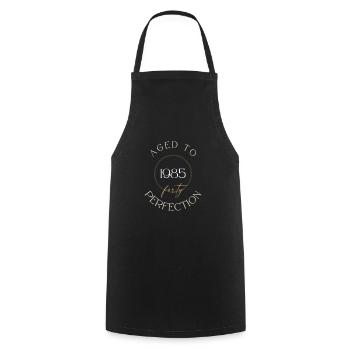 40th Birthday, aged to perfection 1985, gift - Cooking Apron - black - Front - AI Model Male 185 dark (185cm)