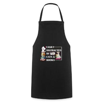 Amoureux des chats facilement distrait par les chats et les livres - Tablier de cuisine - noir - Devant - AI Model Male 185 dark (185cm)