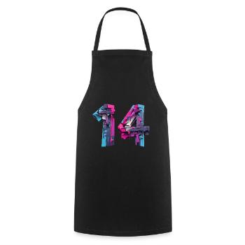 NR. 14 NUMMER 14 COOL 14. GEBURTSTAG - Kochschürze - Schwarz - Vorne - AI Model Male 185 dark (185cm)