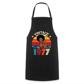 Vintage 1977 Birthday Strong Woman - Cooking Apron - black - Front - AI Model Male 185 dark (185cm)