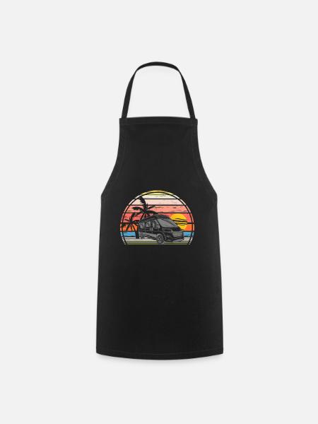 Coucher de soleil en camping avec camping-car - Tablier de cuisine - noir