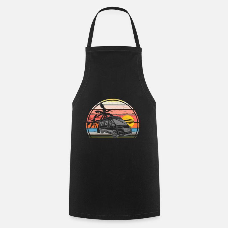 Coucher de soleil en camping avec camping-car - Tablier de cuisine - noir