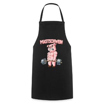 Mastschwein Bodybuilding Fitness Gym - Kochschürze - Schwarz - Vorne - AI Model Male 185 dark (185cm)