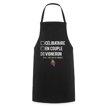 Célibataire En Couple Blague Vigneron Humour - Tablier de cuisine - noir - Devant - AI Model Male 185 dark (185cm)