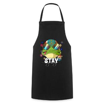 60s 70s Costume Stay Groovy Hippie - Cooking Apron - black - Front - AI Model Male 185 dark (185cm)