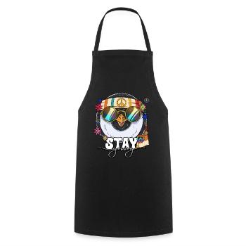 60s 70s Costume Stay Groovy Hippie - Cooking Apron - black - Front - AI Model Male 185 dark (185cm)