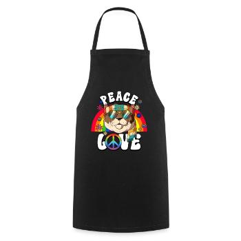 60s 70s Costume Peace Love Hippie - Cooking Apron - black - Front - AI Model Male 185 dark (185cm)