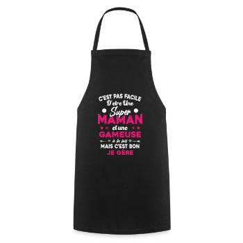 Super Maman Gameuse Humour Gamer Cadeau - Tablier de cuisine - noir - Devant - AI Model Male 185 dark (185cm)