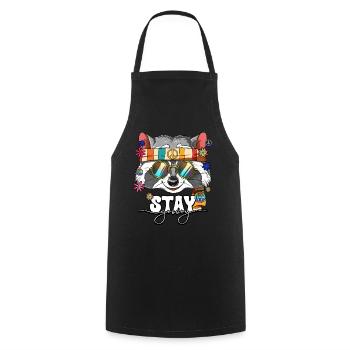 60s 70s Costume Stay Groovy Hippie - Cooking Apron - black - Front - AI Model Male 185 dark (185cm)