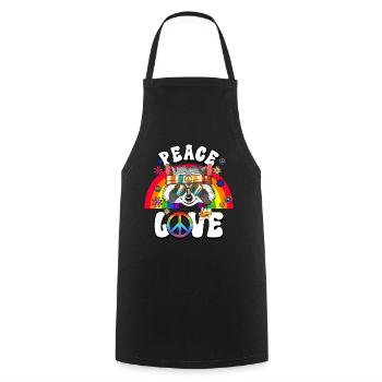60s 70s Costume Peace Love Hippie - Cooking Apron - black - Front - AI Model Male 185 dark (185cm)