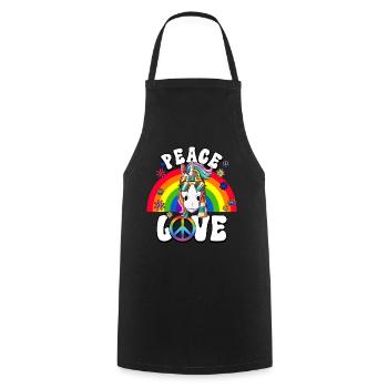 60s 70s Costume Peace Love Hippie - Cooking Apron - black - Front - AI Model Male 185 dark (185cm)