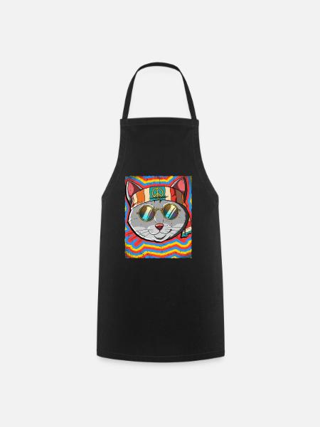 Hippie Katze Psychedelisch Trippy - Kochschürze - Schwarz