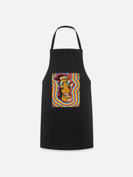 Hippie Pferd Psychedelisch Trippy - Kochschürze - Schwarz