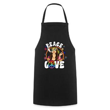 60s 70s Costume Peace Love Hippie - Cooking Apron - black - Front - AI Model Male 185 dark (185cm)