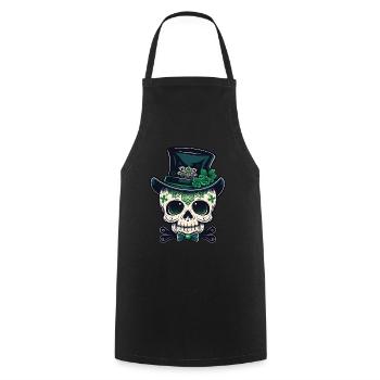 Sugar Skull St Patrick's Day, Irish Sugar Skull - Cooking Apron - black - Front - AI Model Male 185 dark (185cm)