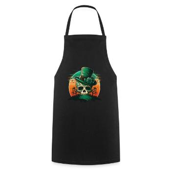 Sunset Sugar Skull Wearing A Hat St Patrick"s Day - Cooking Apron - black - Front - AI Model Male 185 dark (185cm)