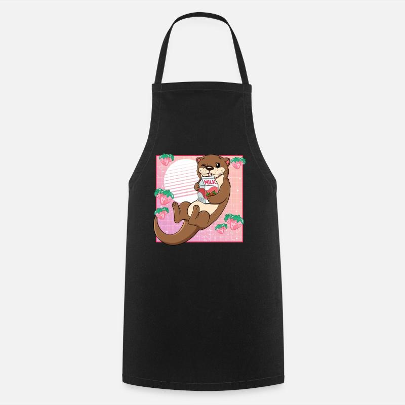 Kawaii Otter Erdbeermilch - Kochschürze - Schwarz