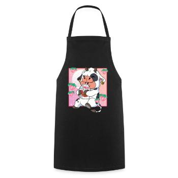 Kawaii Cow Strawberry Milk - Cooking Apron - black - Front - AI Model Male 185 dark (185cm)